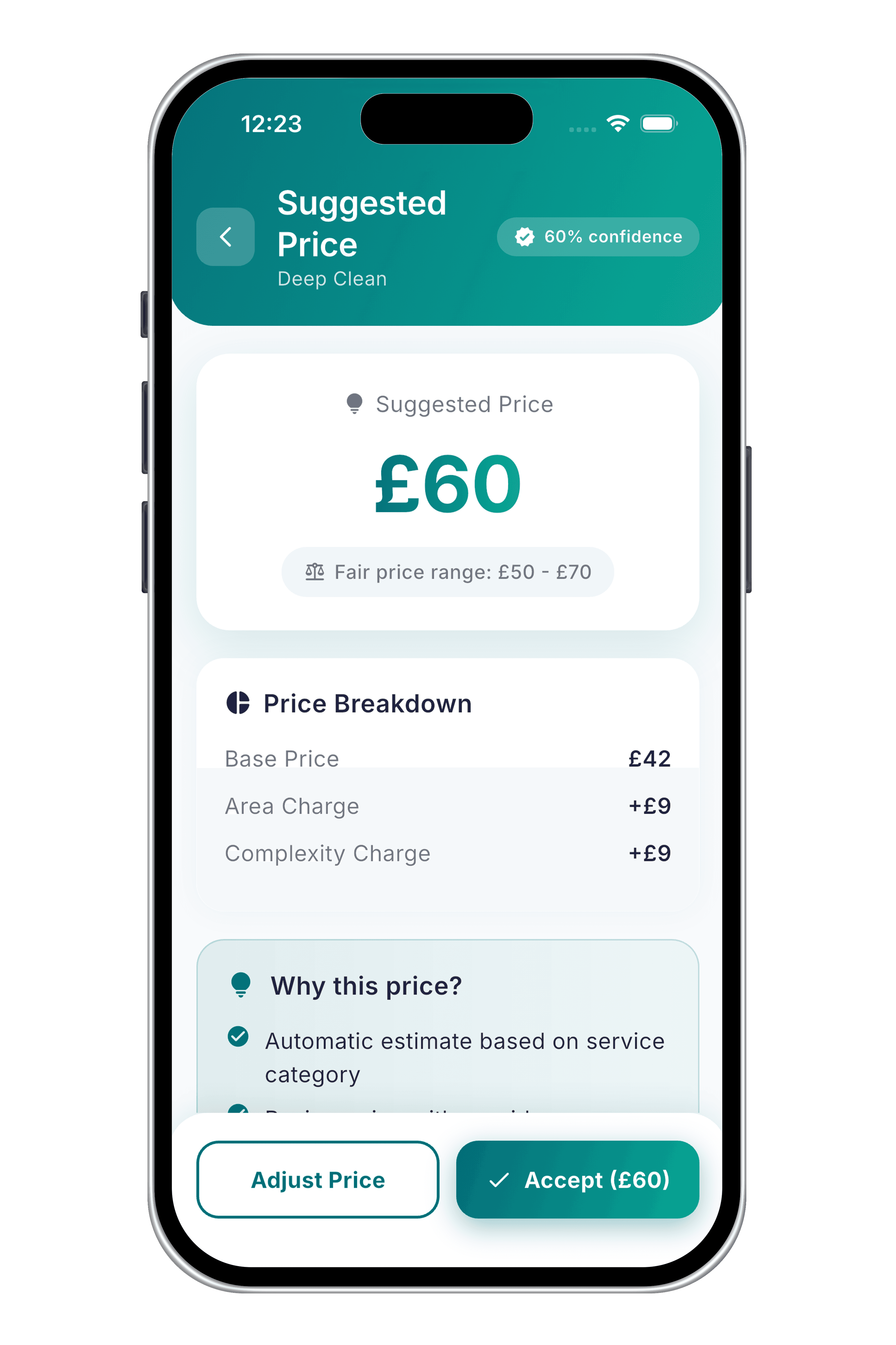 The NasGo app showing a fair price up front for a home job